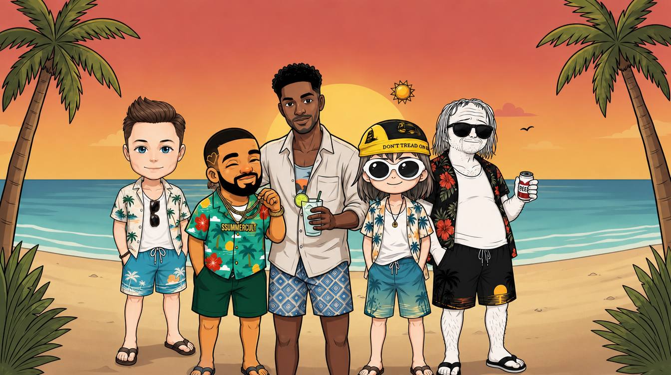 Summer Cult crew standing on a sunset beach